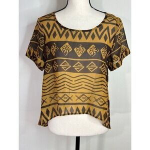 KIRRA Women's Bohemian Aztec Prints Cropped Sheer Top SMALL